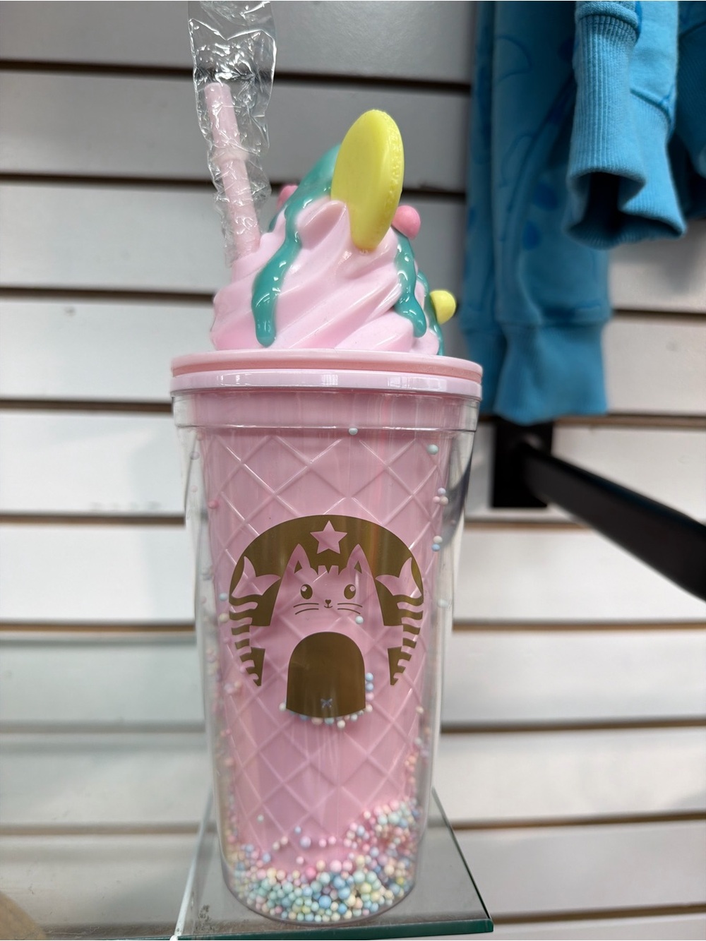 Cute Pink Ice Cream Shake Tumbler with Straw | Double Wall Sprinkle Cup